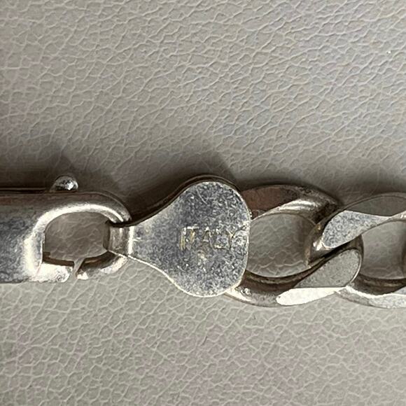 Designer Heavy Unisex 7mm Figaro Sterling Silver Chain Necklace 18” Italy - Picture 7 of 8